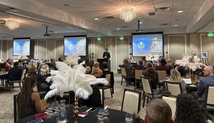 Former MLB player and Hancock County native Jerry Blevins speaks at the United Way's inaugural Barrels & Bids event.